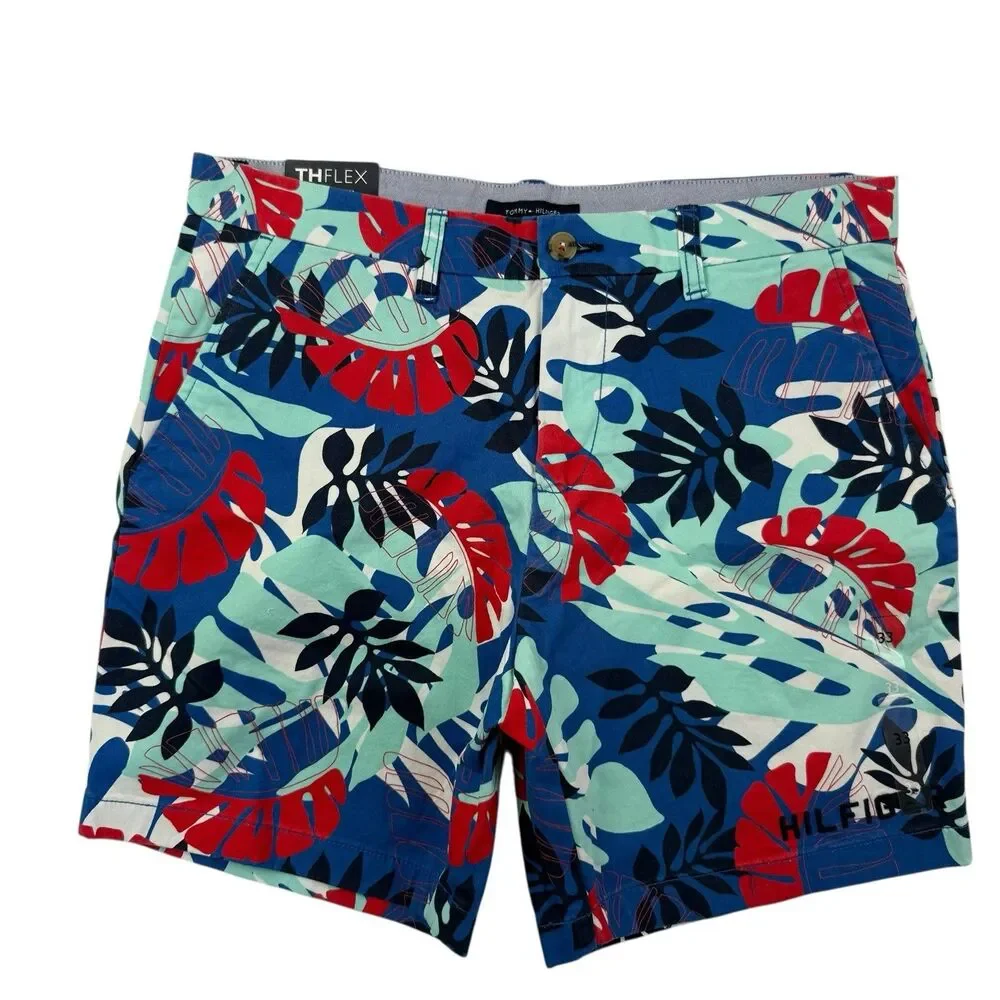 NEW Tommy Hilfiger Tropical Hawaiin Print Shorts Men Size 33 TH Flex 7